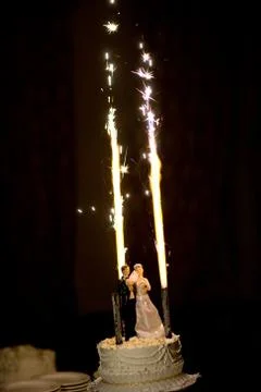 Figurines on the wedding cake Stock Photos