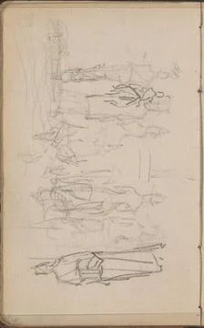 Figuurstudie en ruiters.The figures bear military suit. Page 45 from a ske... Stock Photos