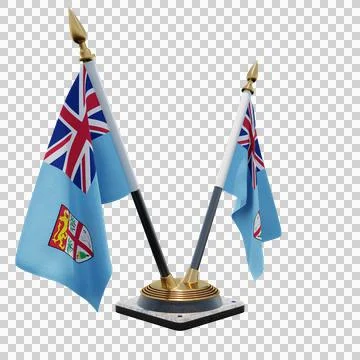Fiji 3d illustration flag on pole. Wood flagpole Illustrazione stock