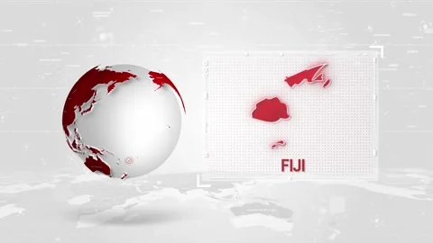 Fiji 4K Tech Map Beside Globe On White Background Stock Footage 338240105