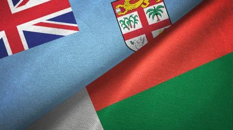 Fiji and Madagascar two flags textile cloth, fabric texture Stock Illustration