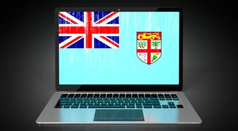 Fiji - country flag and binary code on laptop screen Stock Illustration