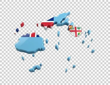 Fiji flag 3d map islands isolated on transparent background for pacific tra.. Stock Illustration