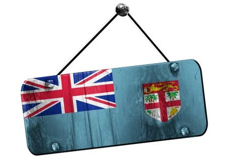 Fiji flag, 3D rendering, vintage grunge hanging sign Stock Illustration