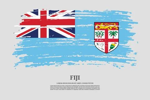 Fiji flag with brush stroke effect and information text poster, vector Illustrazione stock
