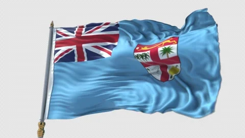 Fiji Flag on a flagpole Waving on Transparent Alpha Background Video stock 292146997