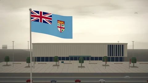 Fiji Flag Flying Over Central Library Reading Room seamless loop Stock Footage 345853138