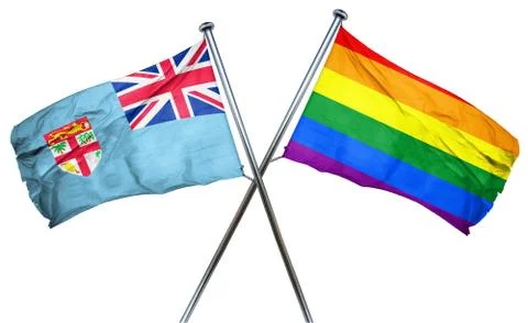 Fiji flag with rainbow flag, 3D rendering Illustrazione stock