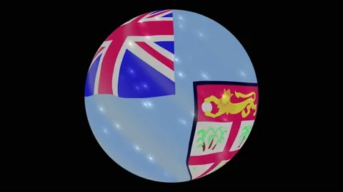 Fiji flag in a round ball rotates. Flicker and shine. Animation loop Stock Footage 145857713