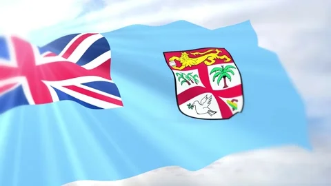 Fiji Flag Seamless Loop 4k 60fps on Sky Background Stock Footage 340624323