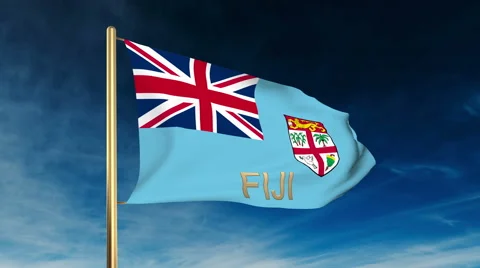 Fiji flag slider style with title. Waving in the wind with cloud background Stock Footage 48596826