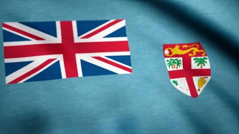 Fiji Flag in Slow Motion Classic Flag Smooth blowing in the wind on a windy day Stock Illustration