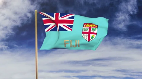 Fiji flag with title waving in the wind. Looping sun rises style.  Animation Stock-Footage 48596910