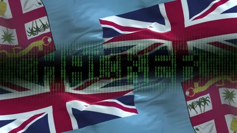 Fiji flag - Waving flag on matrix binary code background Stock Footage 321419972