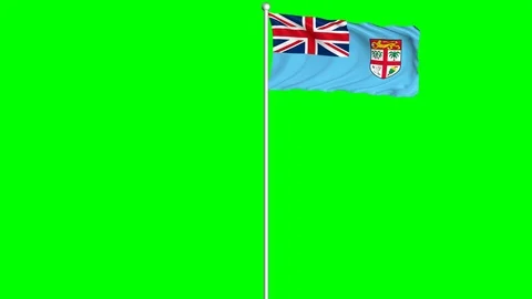 Fiji Flag Waving Fluttering on Wind Loopable Green Blue Screen Matte Stock Footage 77580967