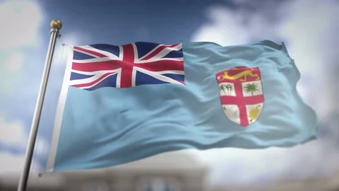 Fiji Flag Waving Slow Motion 3D Rendering Blue Sky Background - Seamless Lo.. Stock Footage 75242822