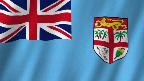 Fiji flag waving in the wind. Flag of Fiji images Ilustração Stock