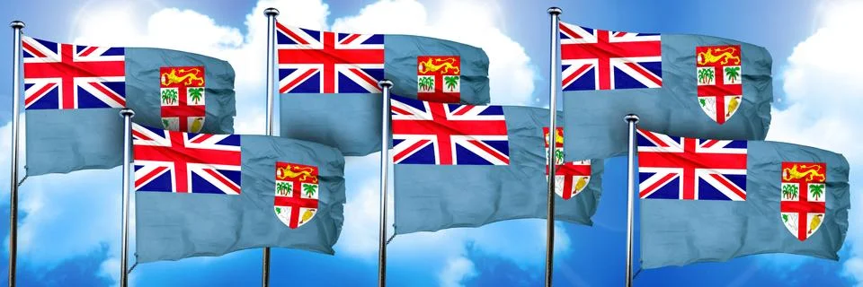 Fiji flags, 3D rendering, on a cloud background Stock Illustration