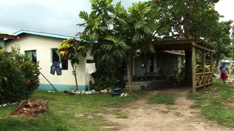 Fiji House with clothesline Stock Footage 46092606
