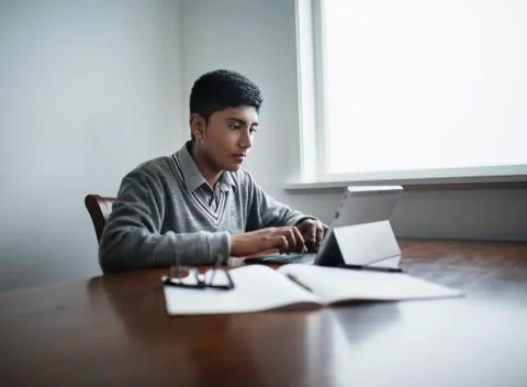 Fiji Indian boy using digital tablet 스톡 사진