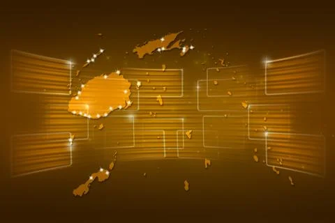 Fiji islands map world map news communication yellow gold Stock Illustration