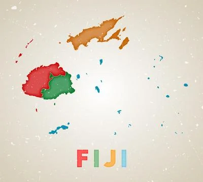 Fiji map. Country poster with colored regions. Old grunge texture. Vector i.. Stock Illustration