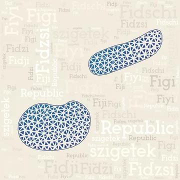 FIJI map design. Country names in different languages and map shape with ge.. Stock Illustration
