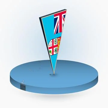 Fiji map in round isometric style with triangular 3D flag of Fiji Stock Illustration