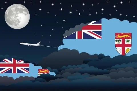 Fiji Night Clouds Airplane Vector Illustration Stock Illustration