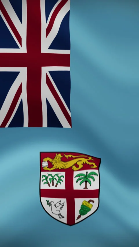 Fiji Waving Flag in Vertical Orientation – Realistic Loop Animation Stock Footage 294948335