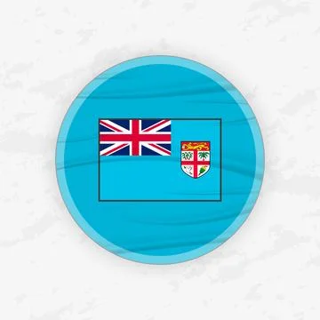 Fijian Flag in a Circular Emblem Design, Abstract Round Sticker Illustration. Stock Illustration
