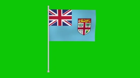 Fijian national banner waving gently against a vibrant green screen background Stock Footage 317543017