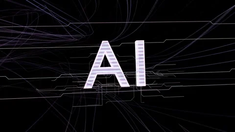 Filaments sweeping sparking AI glowing and scaling while circuit traces snapping Video stock 337579264