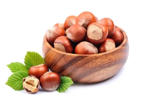 Filbert nuts with leaf Stock Photos