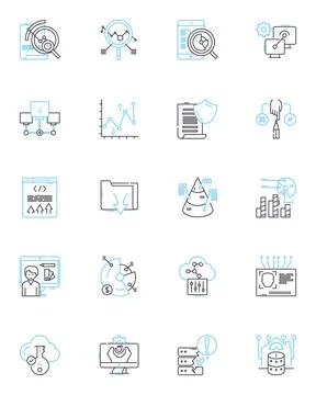 File administration linear icons set. Organize, Sort, Manage, Catalog, Archive Stock Illustration