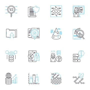 File administration linear icons set. Organize, Sort, Manage, Catalog, Archive Illustrazione stock