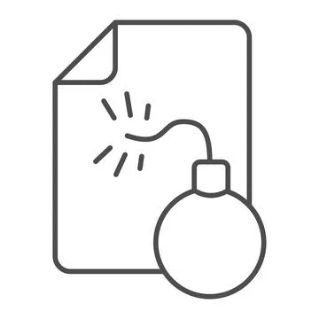 File and bomb thin line icon, web security concept, Email Virus sign on white イラスト素材