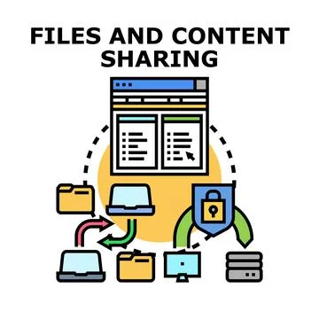 File and content sharing concept with secure data transfer Stock Illustration