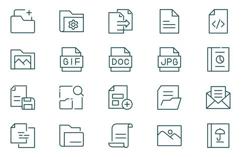 File and Documents Line Icon Set contains Shredder, Archive, Paperwork, Rep.. Stock Illustration