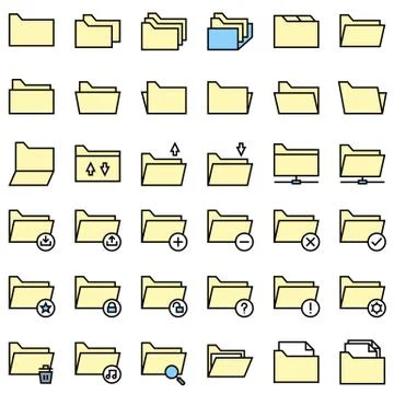 File and Folder icon set, filled editable outline イラスト素材