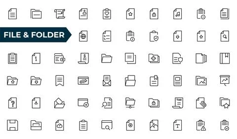 File and folder line Icon Set. Streamlined icons for organizing, storing, a.. Stock Illustration