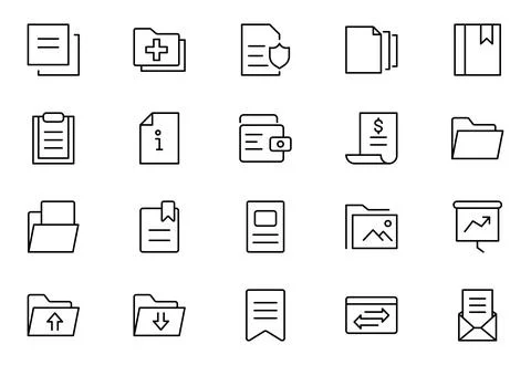 File and folder line Icon Set. Streamlined icons for organizing, storing, a.. Stock Illustration