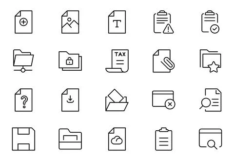 File and folder line Icon Set. Streamlined icons for organizing, storing, a.. Illustrazione stock