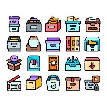 File archive storage organizing icon vector set Stock Illustration