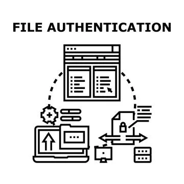 File authentication verifying digital data access security Illustrazione stock