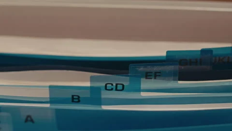 File Box with Documents Sorted by Index Cards in Alphabetical Order Stock Footage 263113554