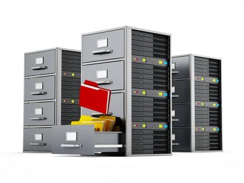 File cabinet combined with network server. 3D illustration File cabinet co... Foto stock