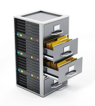 File cabinet combined with network server. 3D illustration File cabinet co... Foto stock