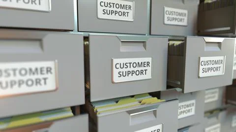 File cabinet with CUSTOMER SUPPORT text, 3d rendering Stockillustratie