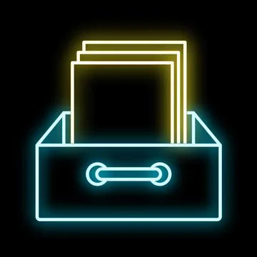 File cabinet folder neon glowing light icon Stock Illustration